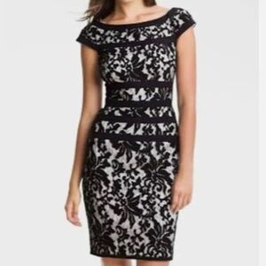 Tadashi Shoji Floral Lace Wide Neck Bandage Sheath Dress in Black Size 2